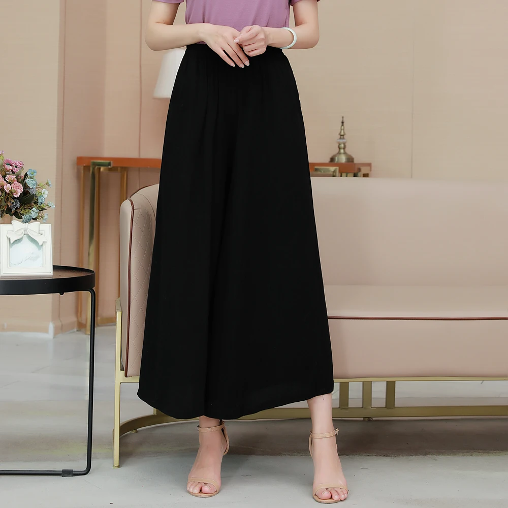 

New Fashion Summer Slim Fluid Solid Wide Leg Pants Female Trousers Feet Straight Casual Cut Fancy Plus Size Ankle-length Pants