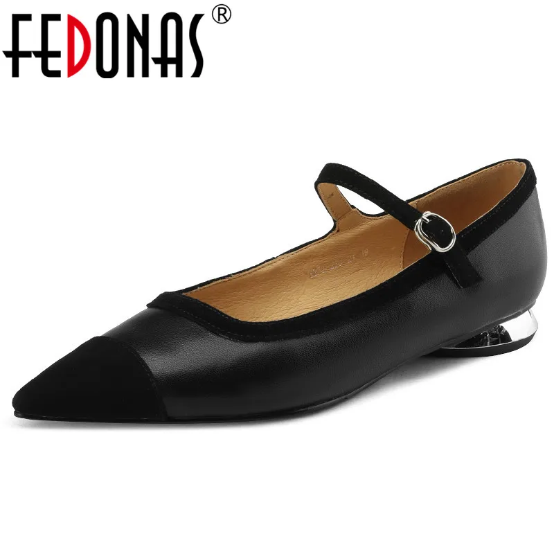 

FEDONAS Spring Summer Elegant New Women Pumps Pointed Toe Low Heels Mixed Colors Genuine Leather Shoes Woman Casual Office Lady