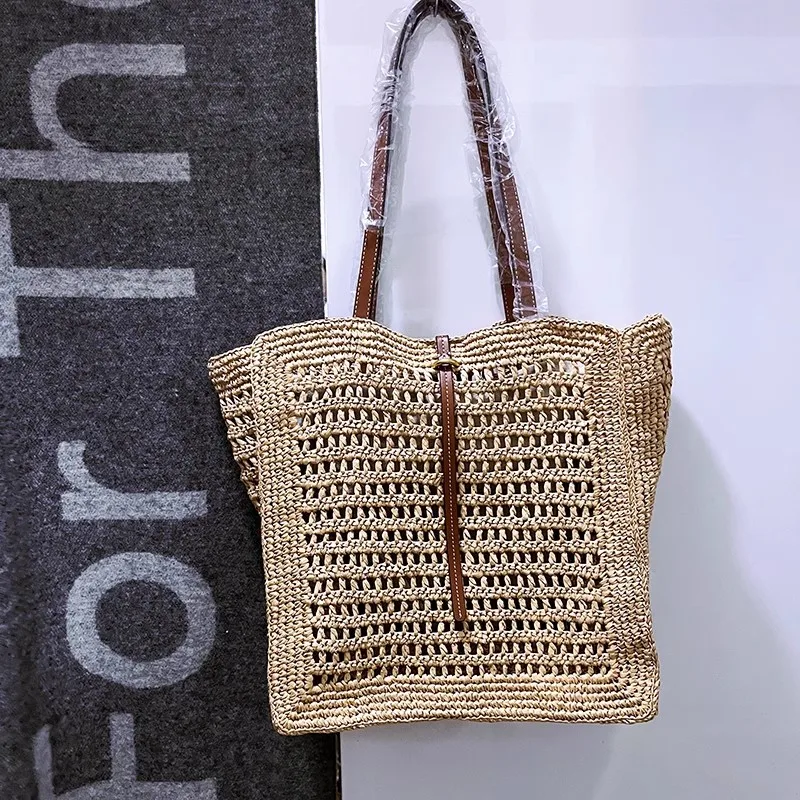 Summer Large Capacity Tote Bag Women Shoulder  Handmade Woven Fresh Rural Handheld Grass Woven Women Bag