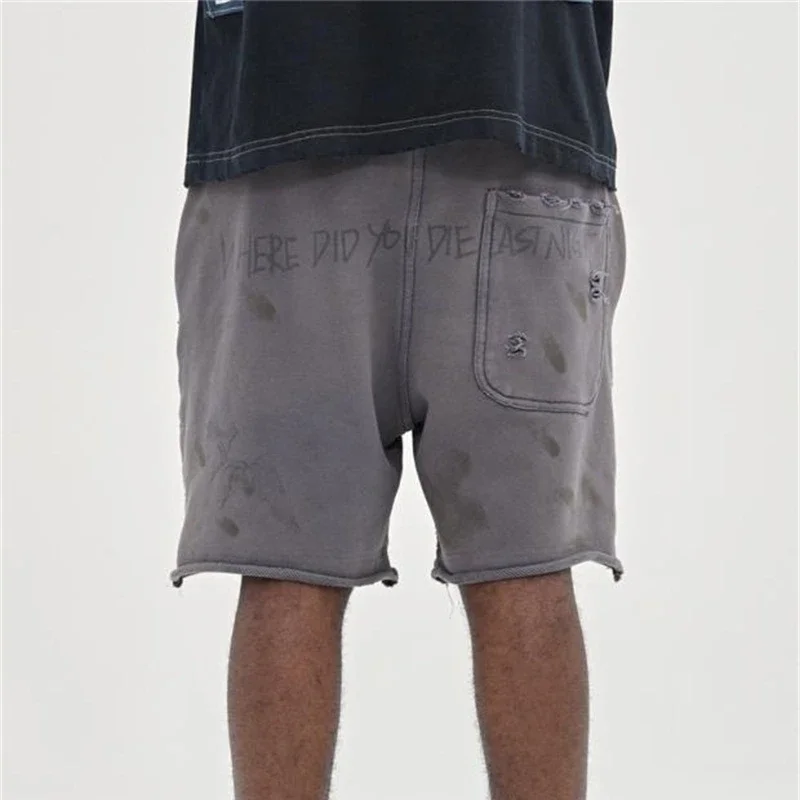 24ss Washed Blue SSSAINT LOUIS Shorts For Men Women 1:1 Best Quality Vintage Sketch Drawstring Shorts