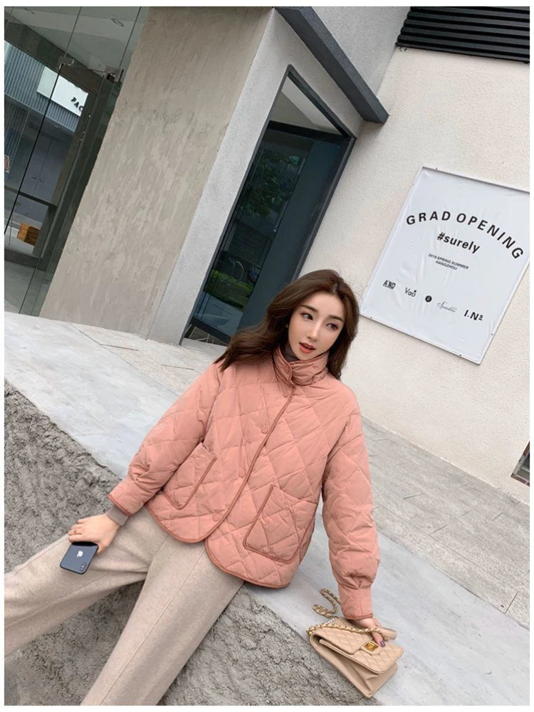 BEENLE Winter Jackets for Woman 2023 Diamond Loose Stand Collar Fashion Vintage Quilted Coats Fleece Elegant Thick Warm Cardigan
