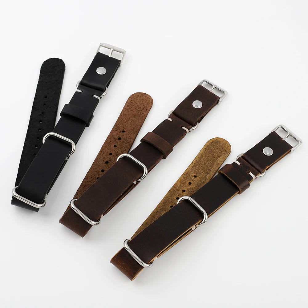 Premium Leather Watch Strap with Stainless Steel Buckle - Universal Replacement Strap