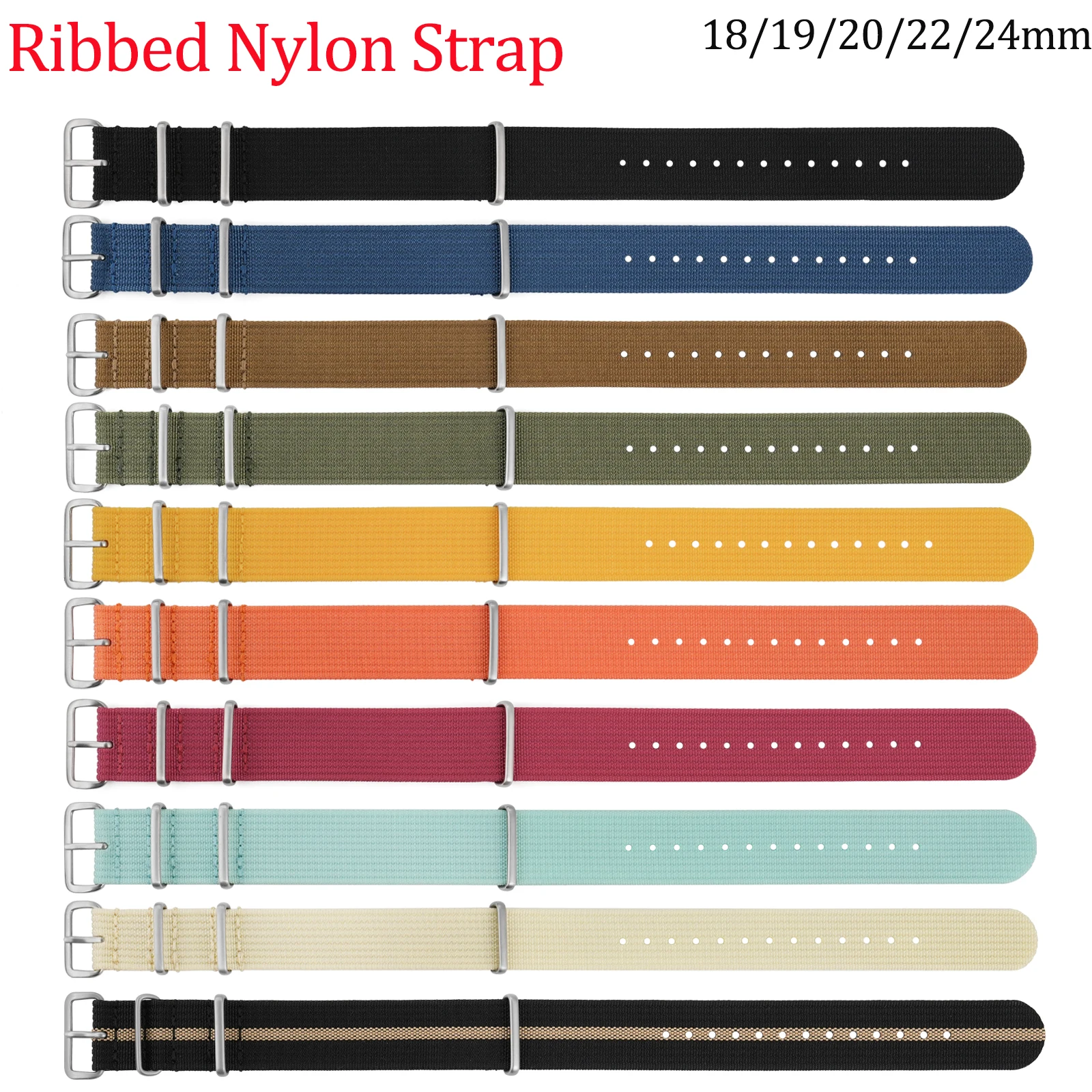 Ribbed Nylon Universal Watchband – Comfortable & Breathable Strap in Multiple Colors for All Sizes