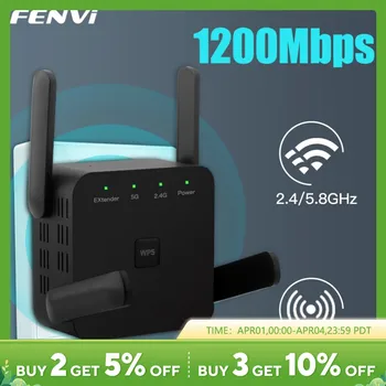 FENVI 와이파이 리피터, 1200Mbps 라우터, 블랙 와이파이 익스텐더 앰프, 와이파이 신호 부스터, 장거리 네트워크, AC1200, 2.4G, 5GHz