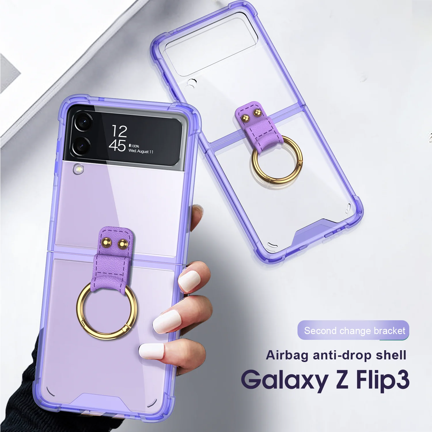 samsung cute phone cover Anti-fall Ring Holder Phone Case For Samsung Galaxy Z Flip 3 Back Cover for Galaxy Z Flip Zflip3 Shell Folding Ring Stand Case silicone cover with s pen