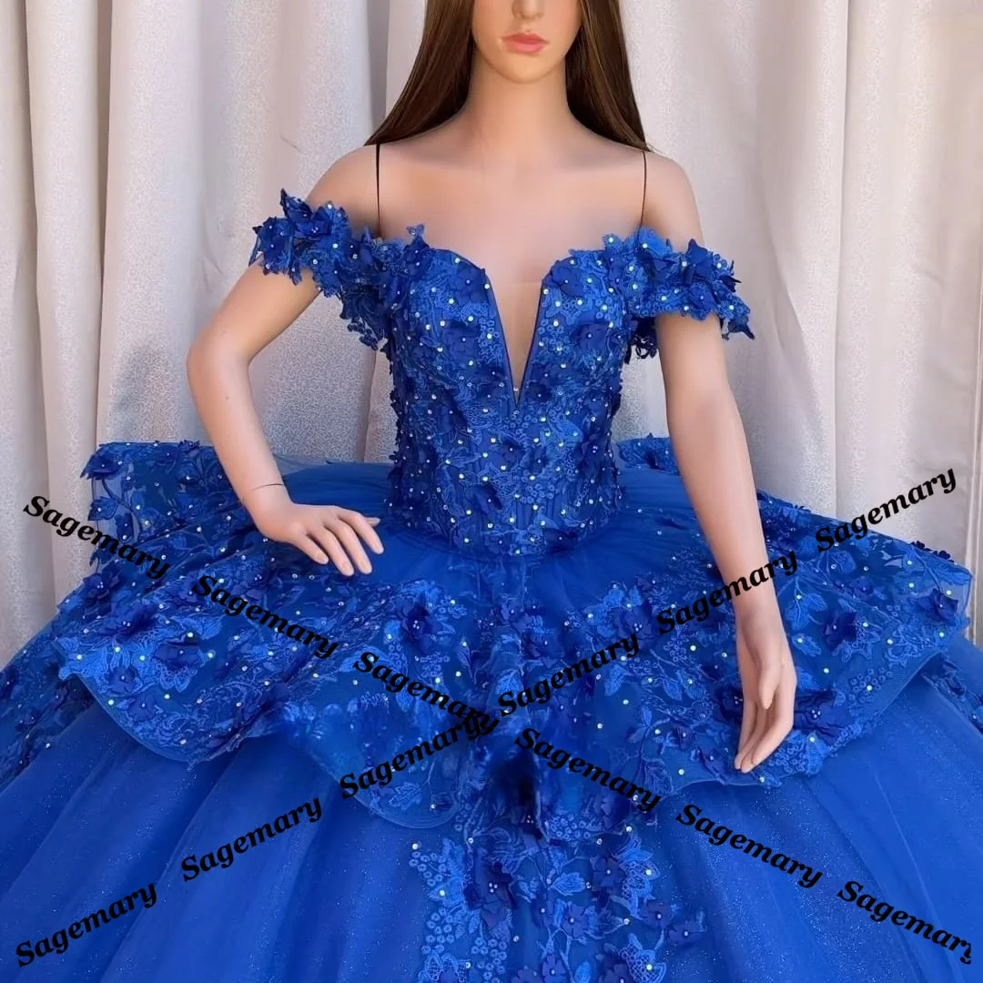 Sagemary Exquisite Pearls Quinceanera Dresses for Teens Tulle Lace Appliques Princess Ball Gown Customised Plus Size