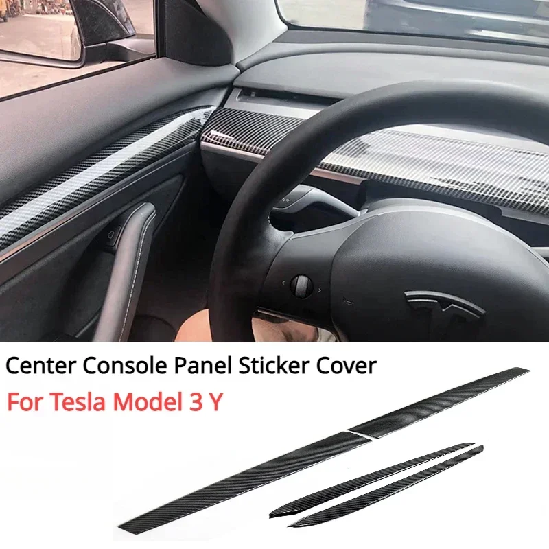 For Tesla Model 3 Y Dashboard Trim Center Console Panel Sticker Cover Carbon Fiber ABS Decoration Car Accessories 2017-2024