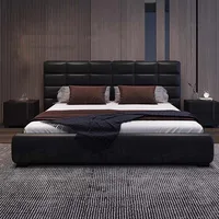 Lit double multifonction moderne et minimaliste, chambre à coucher Queen Size, rangement en bois, meubles de luxe 1