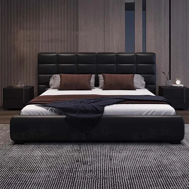 Lit double multifonction moderne et minimaliste, chambre à coucher Queen Size, rangement en bois, meubles de luxe 1