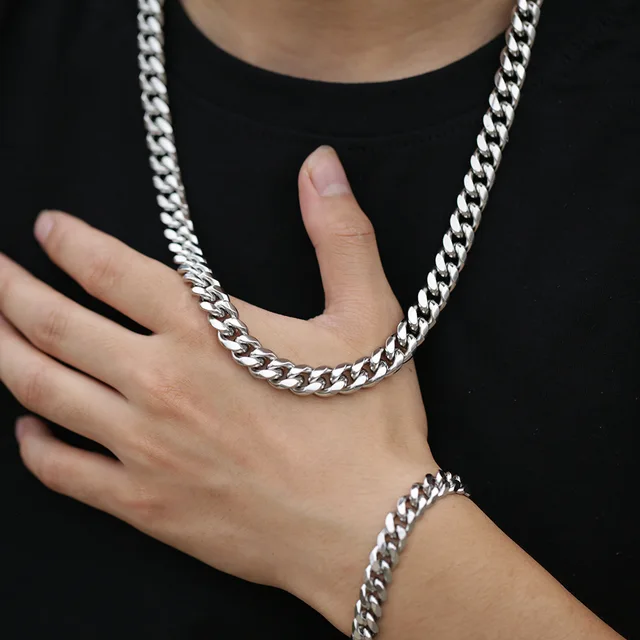 Stainless Steel Cuban Chain Necklace Bracelet
