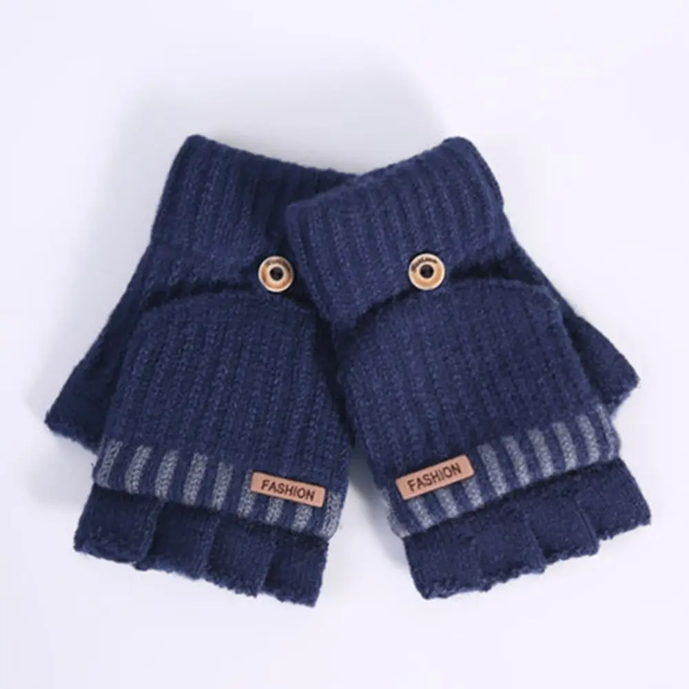 

Men Women Fashion Wool Gloves Knitted Flip Half Finger Solid Color Simple Thickened Autumn and Winter Warm Gloves