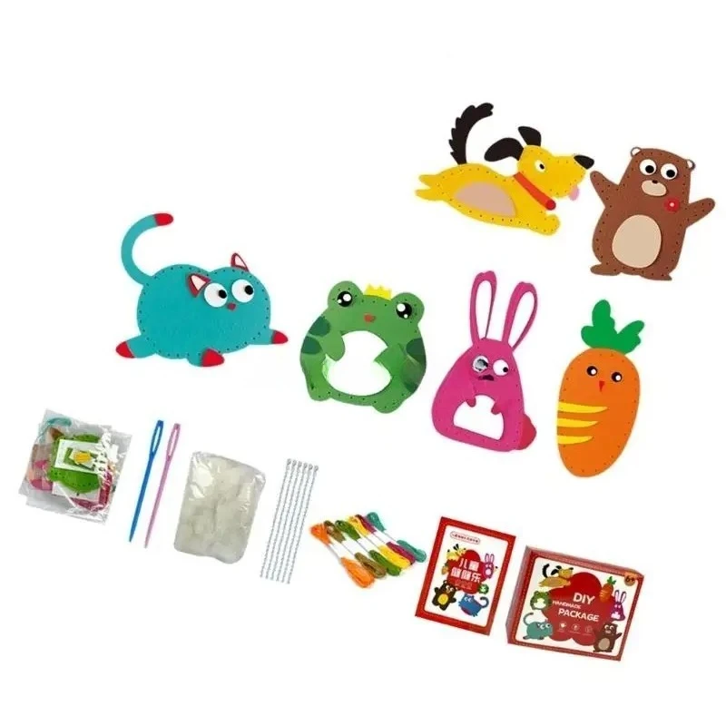 어린이 DIY 바느질 키트 (초보자용) 나의 첫 펠트 인형 만들기 세트 교육용 동물 바느질 장식품 안전한 플라스틱 바늘 포함