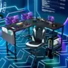 L Shaped Computer Desk - Gaming Table Corner Desk 50 Inch PC Writing Black Desk Study Desks w/ Wooden Desktop CPU Stand Side 6