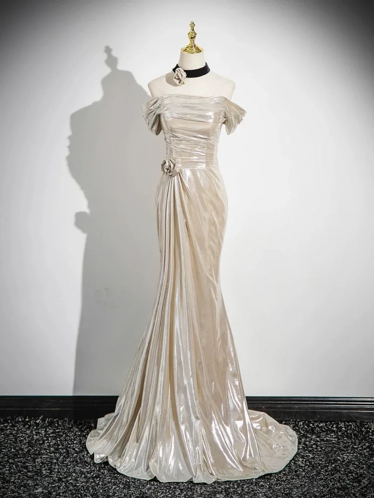 Elegance Ivory Evening Dress Extravagant Off The Shoulder Sleeveless Strapless Mermaid Tail Special Occasion Celebrity Prom Gown