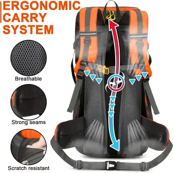 Hiking Backpack Waterproof 50L Lightweight Travel Backpack with Rain Cover for Camping Trekking Hiking Walking Outdoor Sports 5