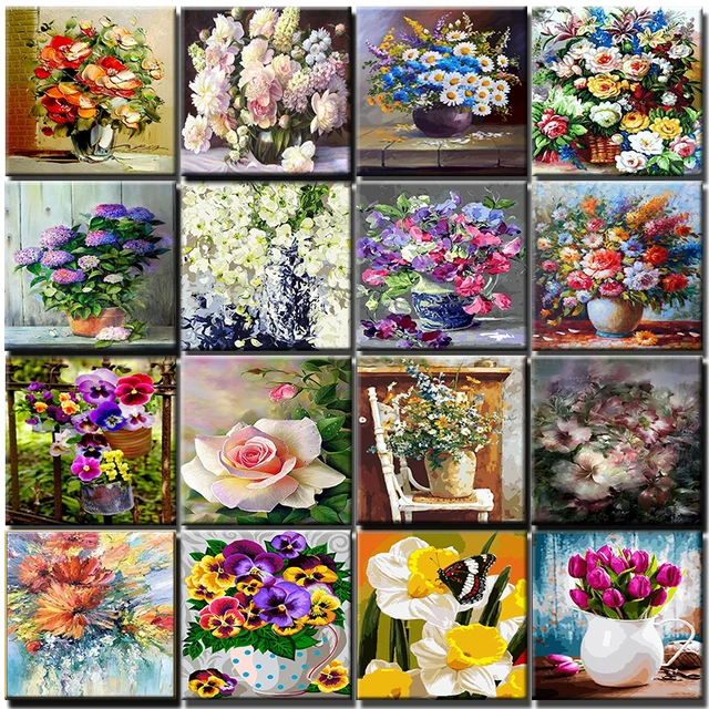 Paintings Painting Numbers Flowers  Coloring Number Painting Flowers - Paint  Numbers - Aliexpress