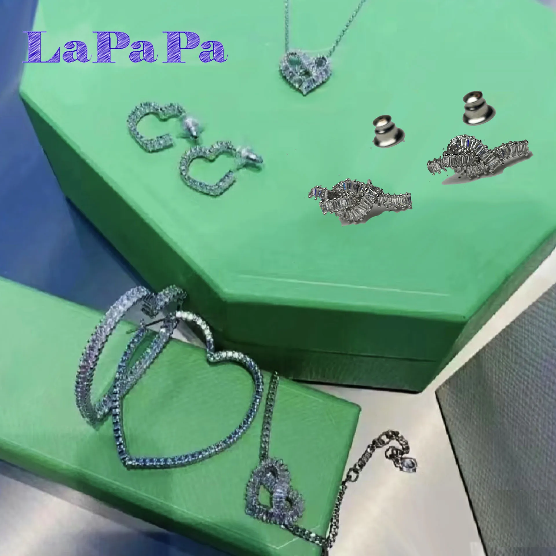 2025 New Original Color Candy Crystal Ring fine Jewelry Set Luxury Heart Shaped Necklace Earrings Bracelet Women's Romantic Gift 1