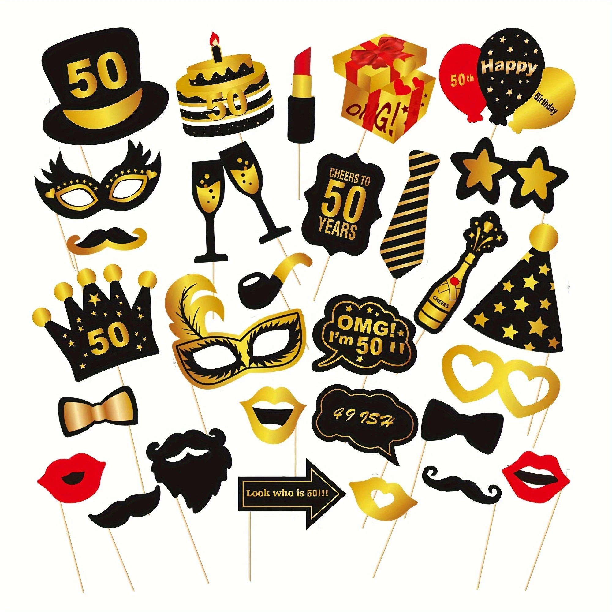 30pcs 50th universal birthday photo props birthday party props set party decoration photo supplies party photo props