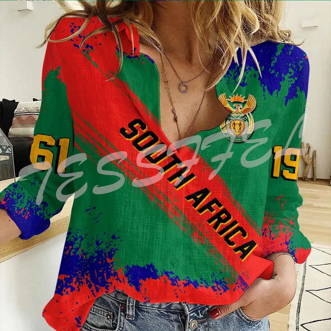 South Africa Country Flag Tattoo Tribe Retro Vintage Streetwear 3DPrint Harajuku Women Casual Button-Down Shirts Long Sleeves A6 christmas ugly knitted sweater mushroom santa claus cartoon retro long sleeves 3dprint autumn winter pullover harajuku casual 10