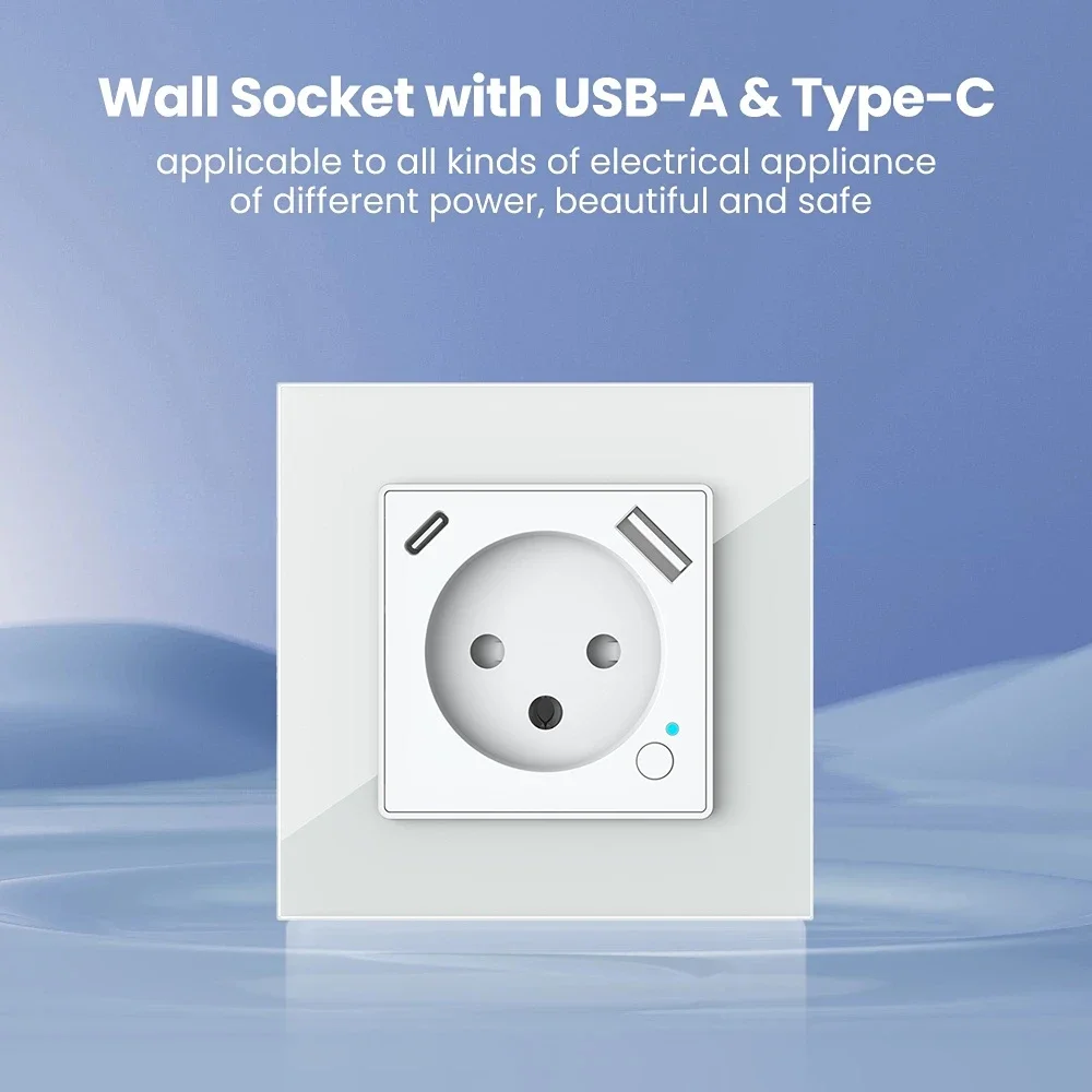 Shawader-와이파이 Tuya 스마트 이스라엘 벽 소켓, EU 표준 전원 콘센트 PD 20W 타입-C 충전 포트 아이폰 알렉사 구글 홈