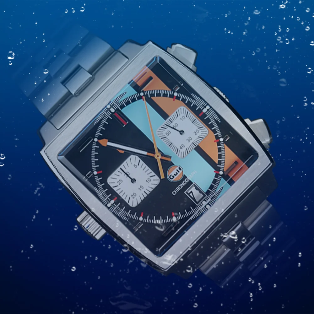 2022 Fashion New Square Color Bar 37mm Men's Leisure Sports Sapphire Mirror Stainless Steel Material Waterproof Quartz Watch