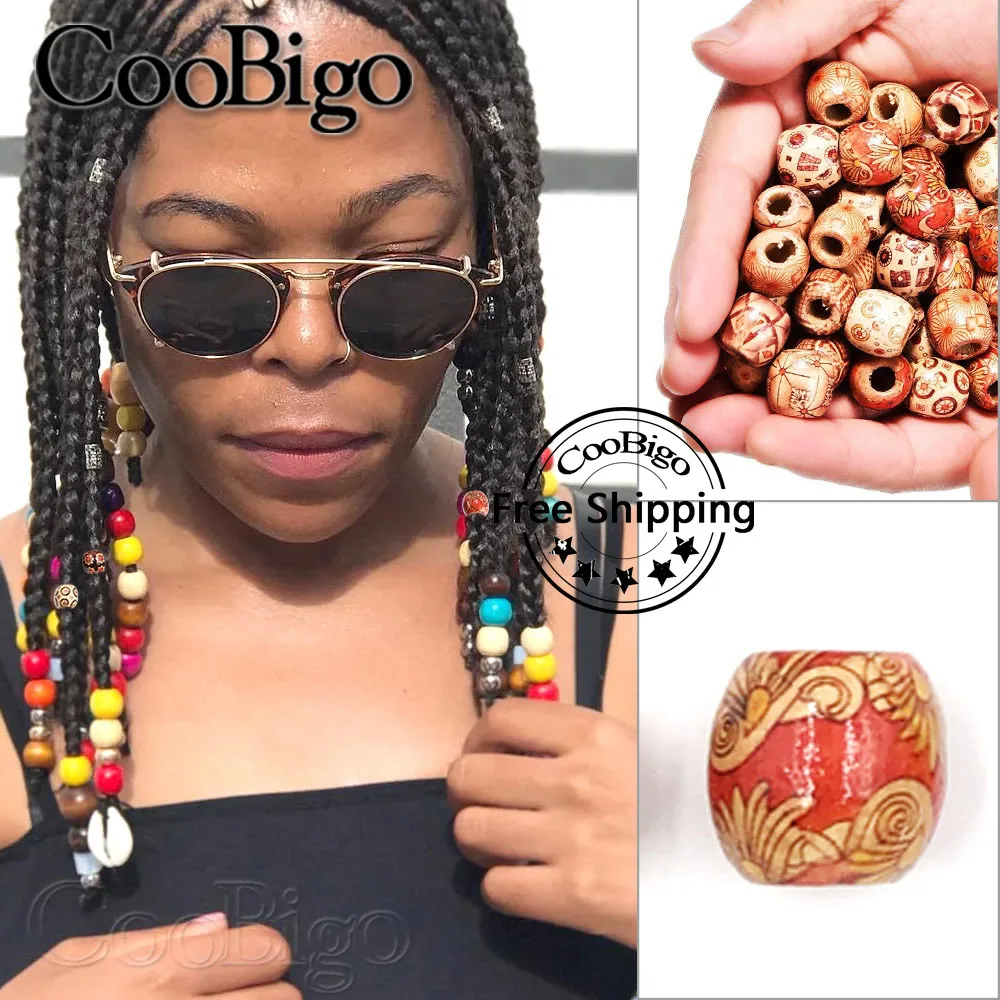 

100pcs Natural Wood Bead Spacer Beads Loose Round Braid Dreadlock Charm DIY Hairwear Bracelet Necklace Craft Supplies 12mm