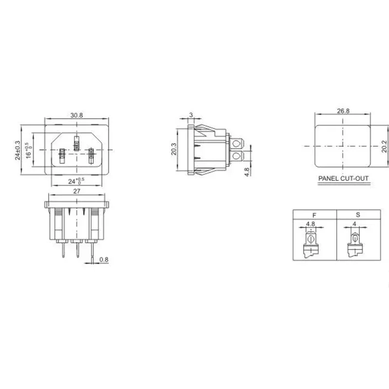 Universal 250V 10A Electrical AC Power Socket with 3-Pin Inlet Plug Connector