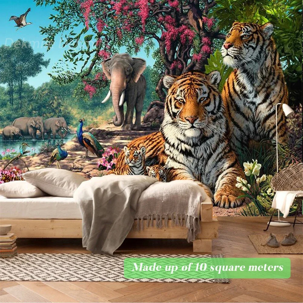 Papel tapiz Mural De bosque, naturaleza, Tigre, elefante, sala De estar,  TV, sofá, fondo, animales, Selva, revestimiento De pared, decoración -  AliExpress, image size:1000x1000