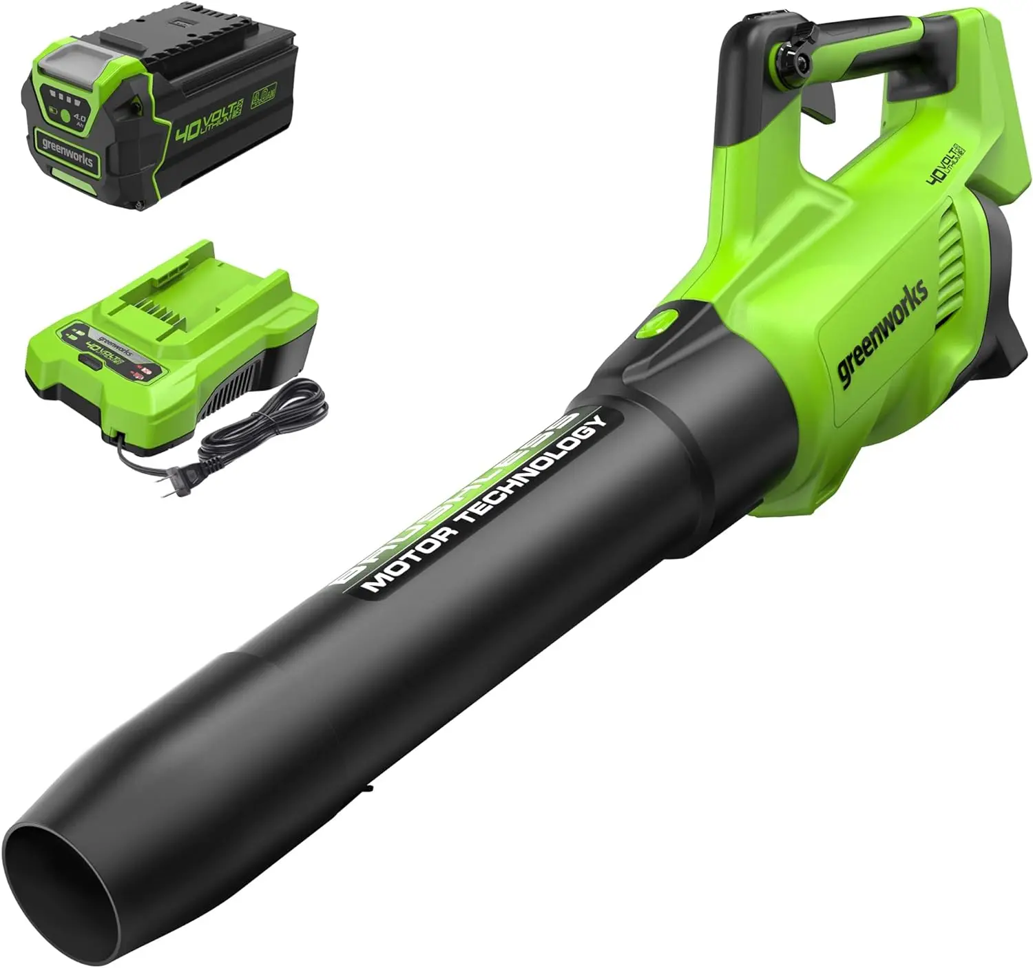 Greenworks 40V (130 MPH / 550 CFM / 75+ Compatible Tools) Cordless Brushless Axial Leaf Blower, 4.0Ah Battery and Charger small axial fan aluminum high temperature cooling fan blade metal vane small diy tools 70mm diameter 6mm shaft