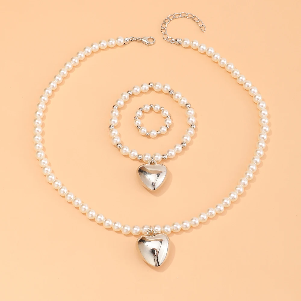 Love Rice Bead Necklace Ring Bracelet Set