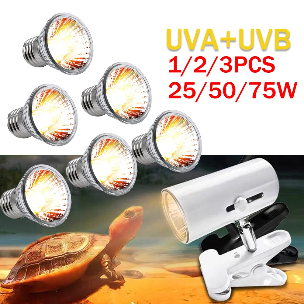 1-3pcs Reptile Lamp 25/50/75W UVA+UVB 3.0 Pet Heat Lamp Bulb Turtle Basking UV Light Bulbs Amphibians Lizard Temperature Control 2