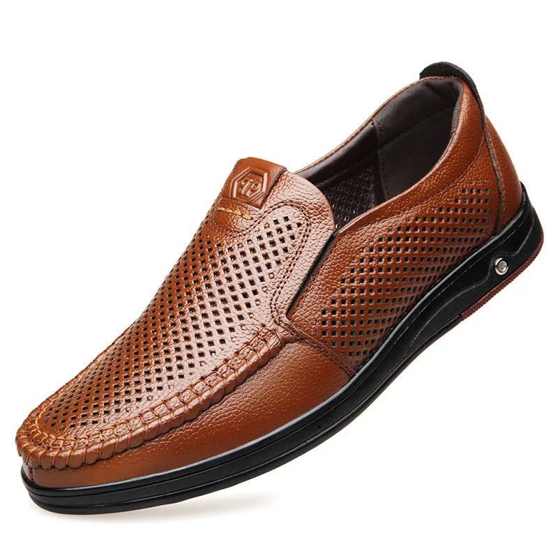 Mannen Zomer Loafers Schoenen Echt Leer Zachte Man Casual Slip-On Uitsparing Schoenen Koeienhuid Zomer Loafers 2023