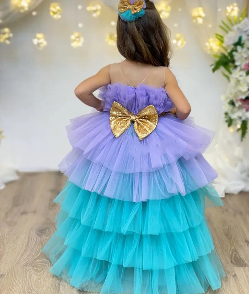 Lilac Turquoise Tutu Tulle Skirt For Baby Birthday Party Princess Handmade Flower Girl Dress Long Puffy Formal Occasion Custom