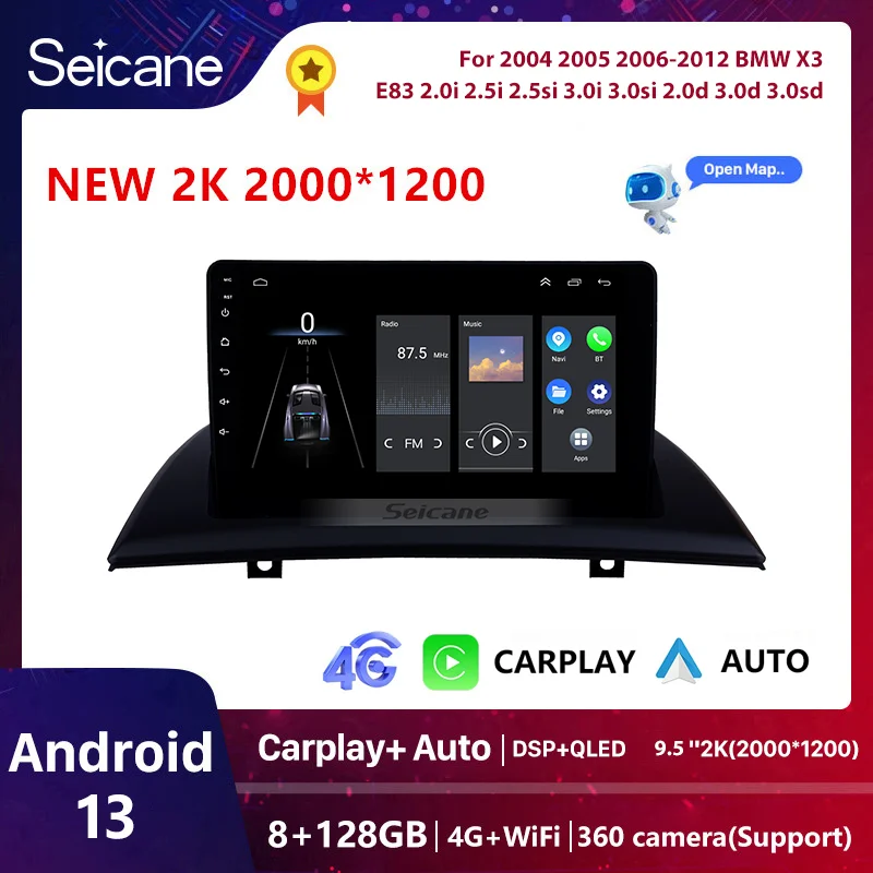 

Автомагнитола Seicane, мультимедийный стерео-видеоплеер на Android 13 для BMW X3 E83 2004 2005-2012, GPS-навигация, 4G WIFI Carplay Auto