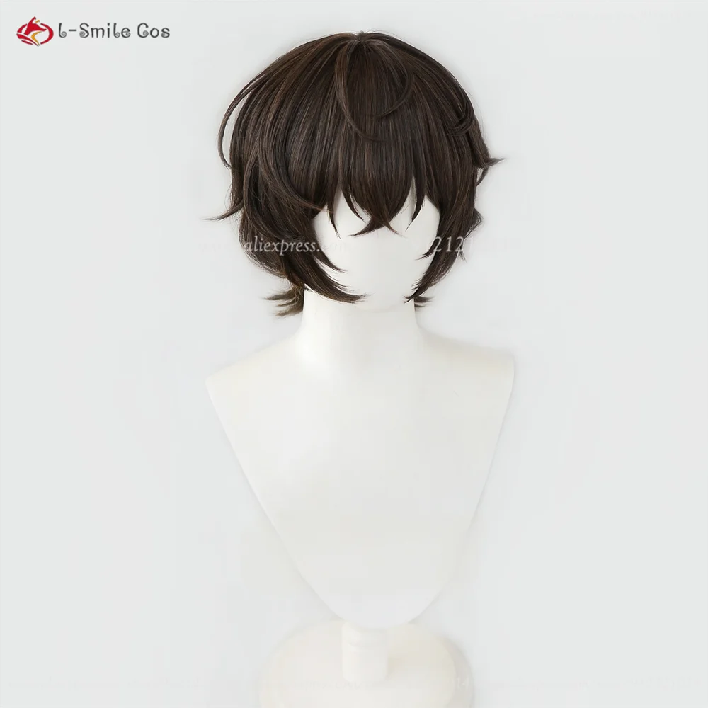 Dazai Osamu Anime Perücke Dunkelbraun Wellig Cosplay Hitzeresistent Unisex 4