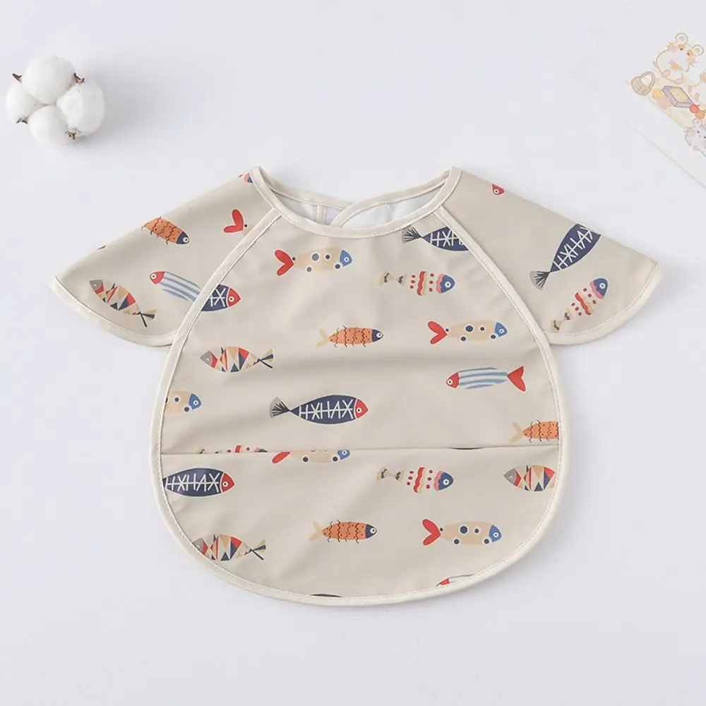 Apron Style Waterproof Baby Bibs Soft Sleeveless Burp Cloth Short Sleeve Cartoon Print Feeding Apron Products