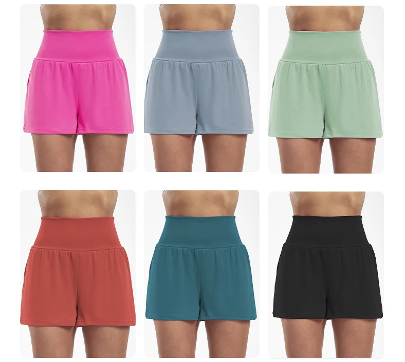 High Waisted 2-in-1 Yoga Shorts With Back And Side Pockets