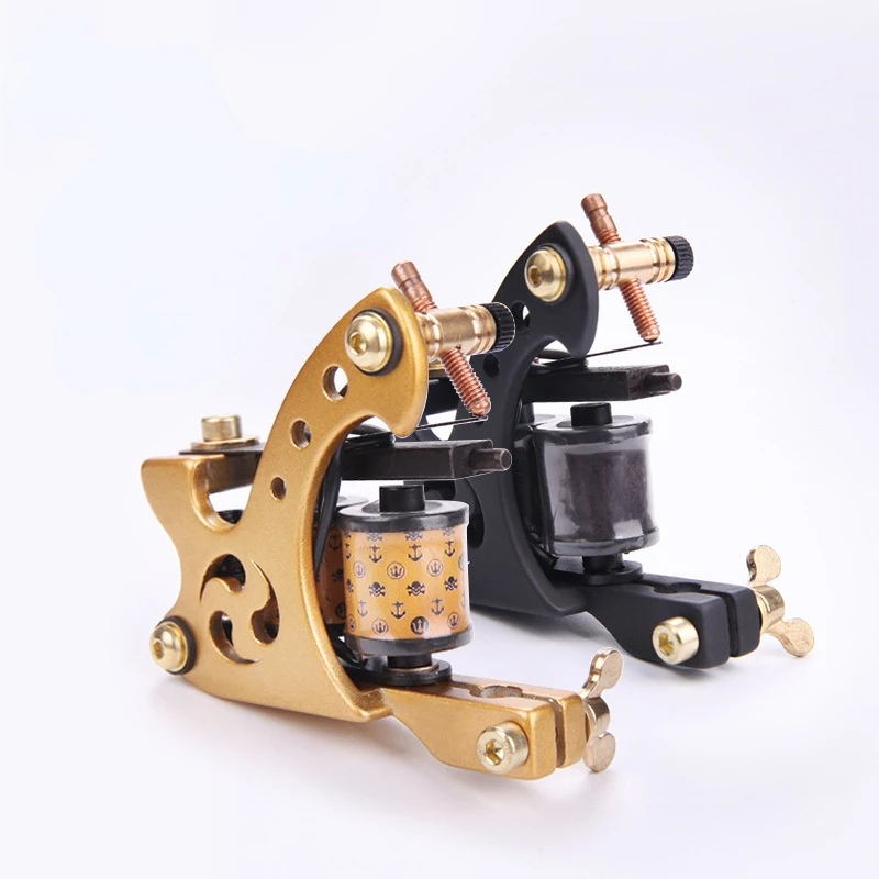 Professional Alloy Coil Tattoo Machine 10 Wrap Coils For Lining Shading Coloring Tattoo Artist Supplies Black Gold Free Shipping squirrel mixed hair flat shape black wooden handle professional watercolor paint artist brush supplies tool mu