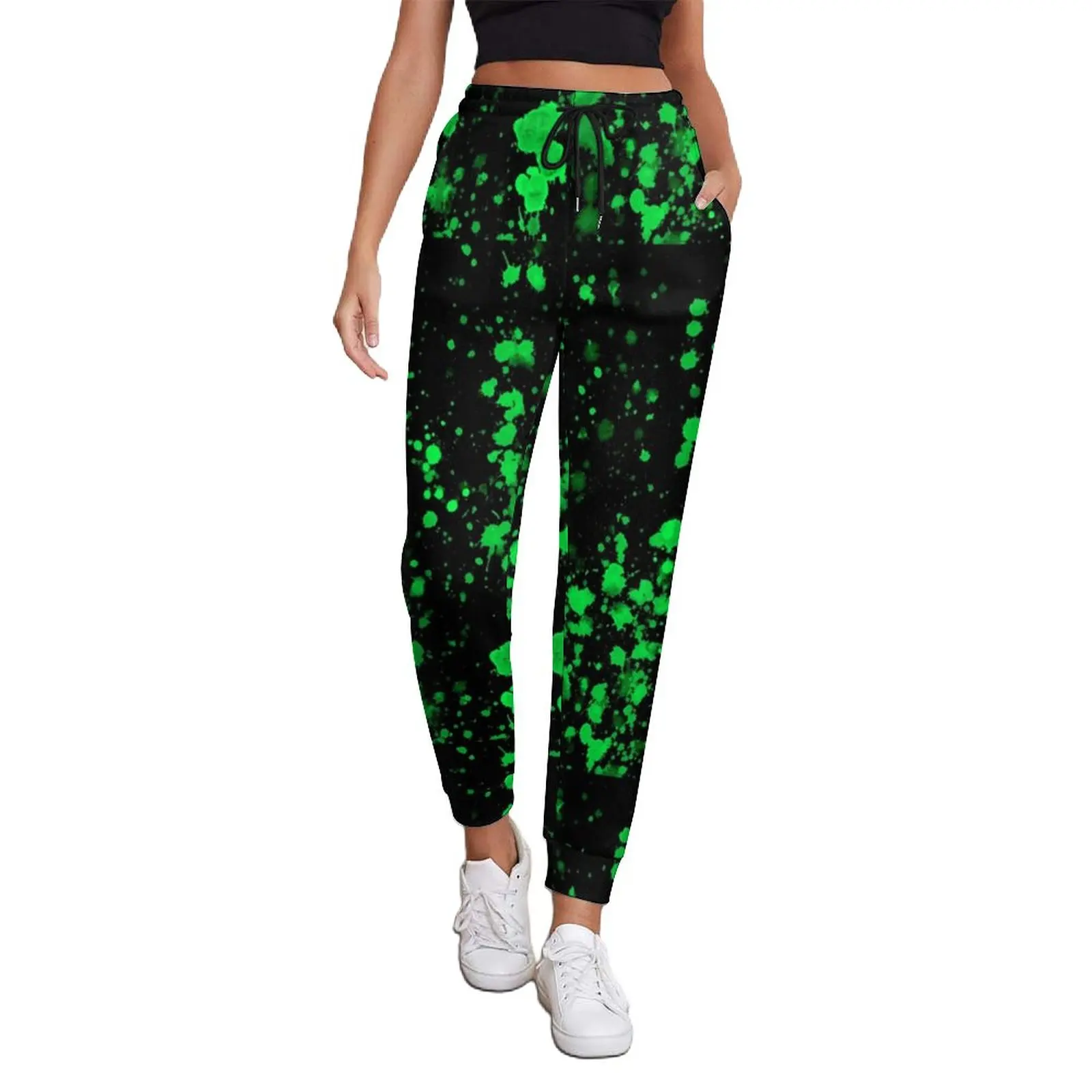 

Green Neon Paint Splatter Pants Women Abstract Graffiti Modern Sweatpants Spring Custom Street Style Big Size Trousers Present