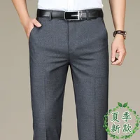 Spring Summer Suit Trousers For Men Straight flat linen Black Suit Pants Men Business Formal  Dress Pants Men Big Size 28-44 46 1