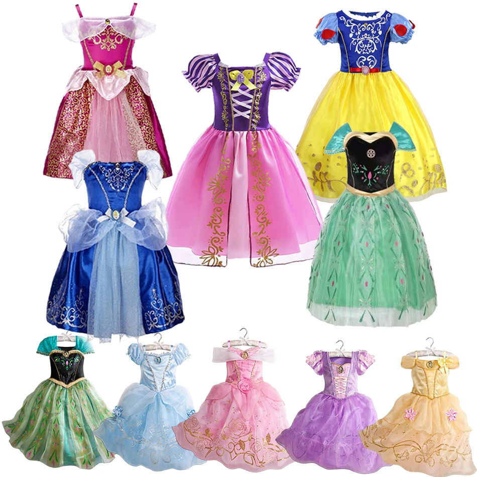 Ragazze Rapunzel Princess Dress Kid Cenerentola Snow White Auroro Costume Di Halloween Anna Children Birthday Party Dress