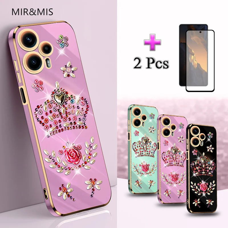 

2 в 1, блестящие алмазные наклейки с керамическим защитным экраном для Xiaomi Poco F5