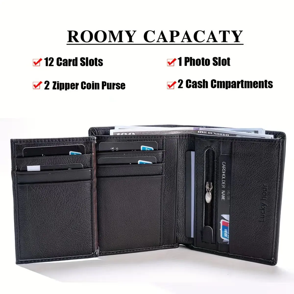 Multi-Card Slot Genuine Leather Men's Wallet Front View