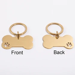 Personalized Bone - Shaped Stainless Steel Dog ID Tag with Custom Engraving (Double - sided gold)