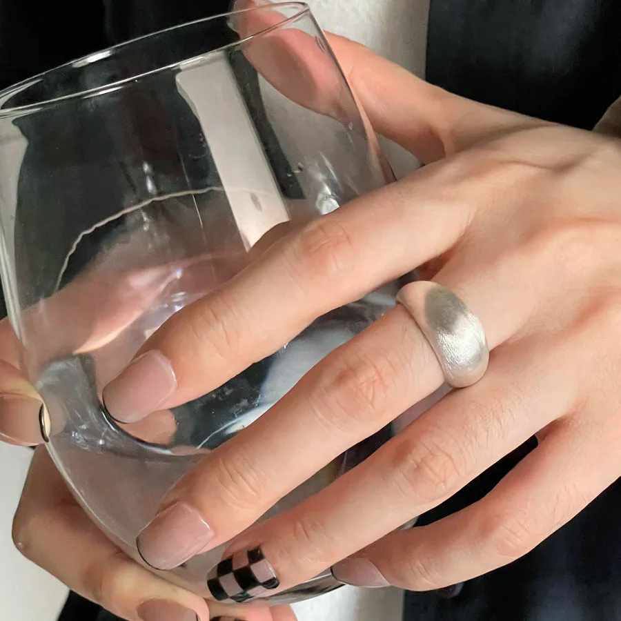 Silver Color Solid Matte Brushed Matt Chunky Satin Ring for Women Modern Minimalist Open Ring Jewelry Accessory