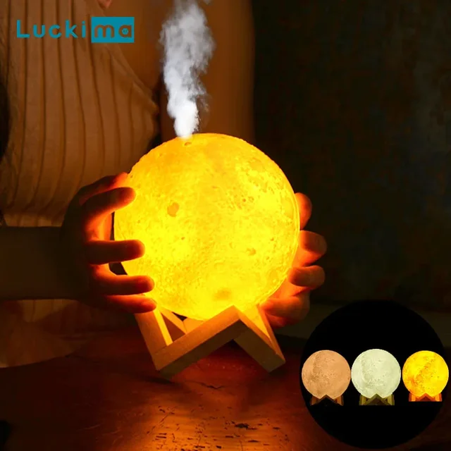 3D Moon Air Humidifier 880ML LED Night Light USB Rechargeable Home Essential Oil Aroma Diffuser Cool Mist Maker Purifier 1