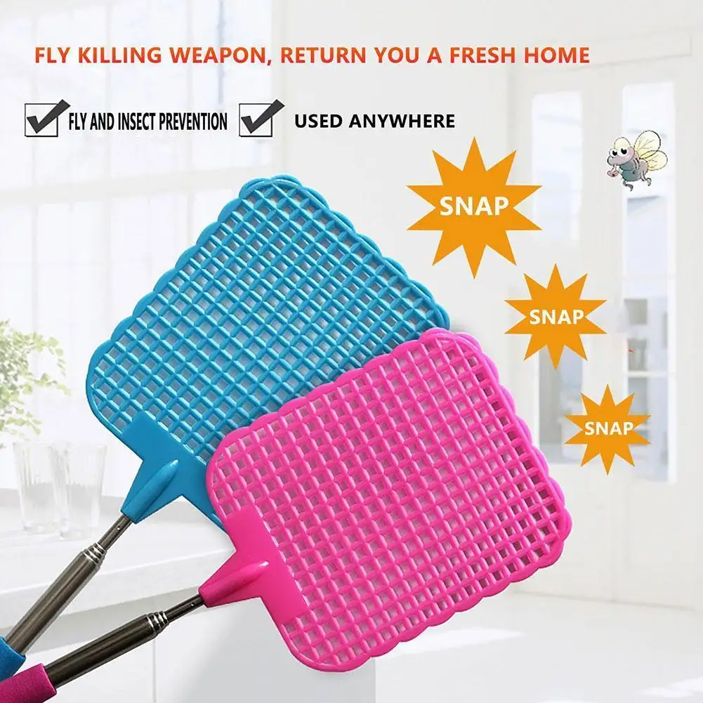 Fly Swatter 28cm Adjustable Plastic Fly Swatters Home Long Handle Flyswatter Flapper Insect Killer can extend to 73cm