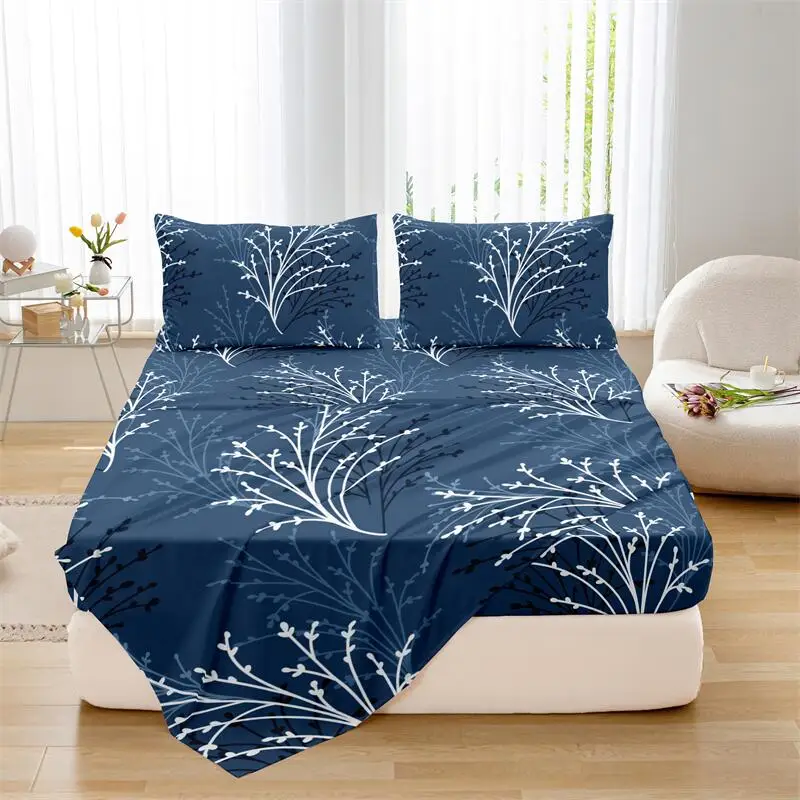 4 adet bitki bazlı fırçalanmış çarşaf + düz çarşaf yastık kılıfı seti cilt dostu nefes alabilen kraliçe boy düz çarşaf yastık kılıfları