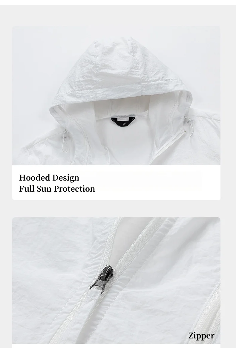 2024 Summer Sunscreen Men Ice Thin Breathable UV Sunscreen Clothing Jacket Zipper Hooded Jacket UPF50+