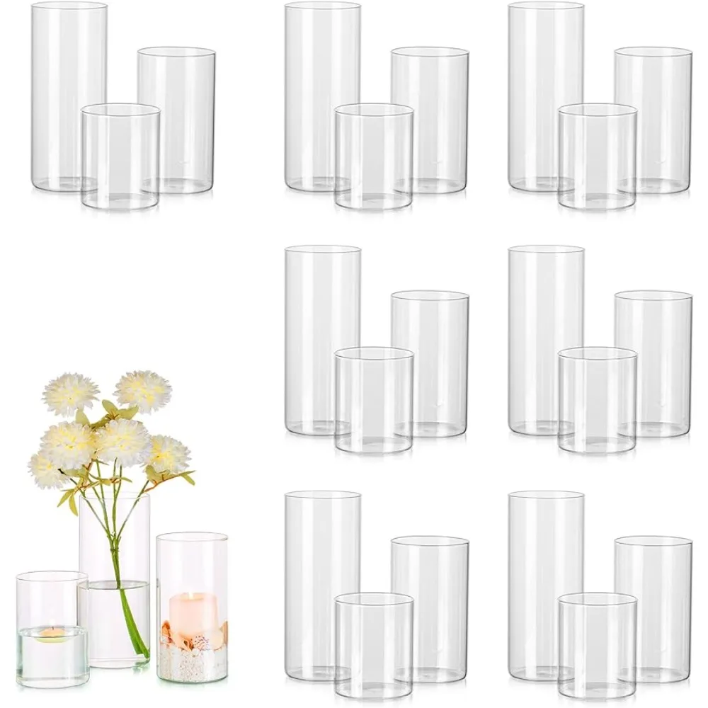 

Luxury Living Room Decoration Vases Glass Cylinder Vases Set of 24 3.3in Hewory Tall Clear Vase for Centerpieces Flower Bottle